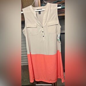 Alfani Beige and Coral Sleeveless Dress